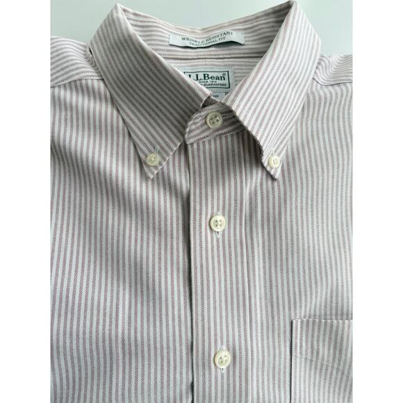 LL BEAN 100% Cotton Wrinkle Resistant LS Striped Button Down Shirt SZ 161/2-36 - Picture 3 of 6